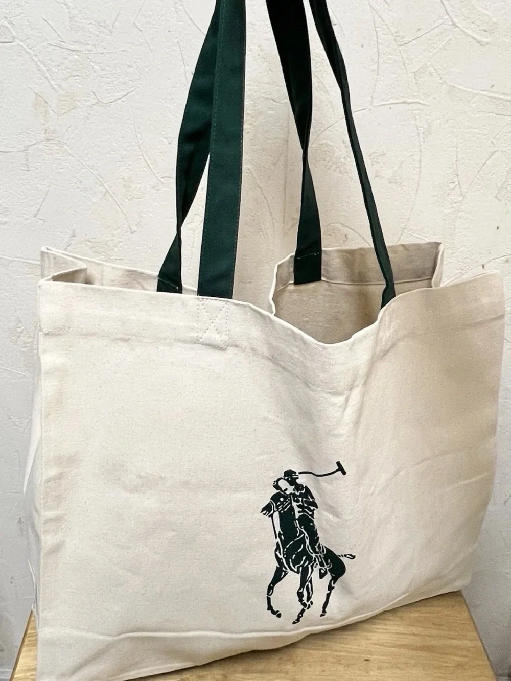 Polo Ralph Lauren canvas tote bag - Organic cotton. Cream and Green color.